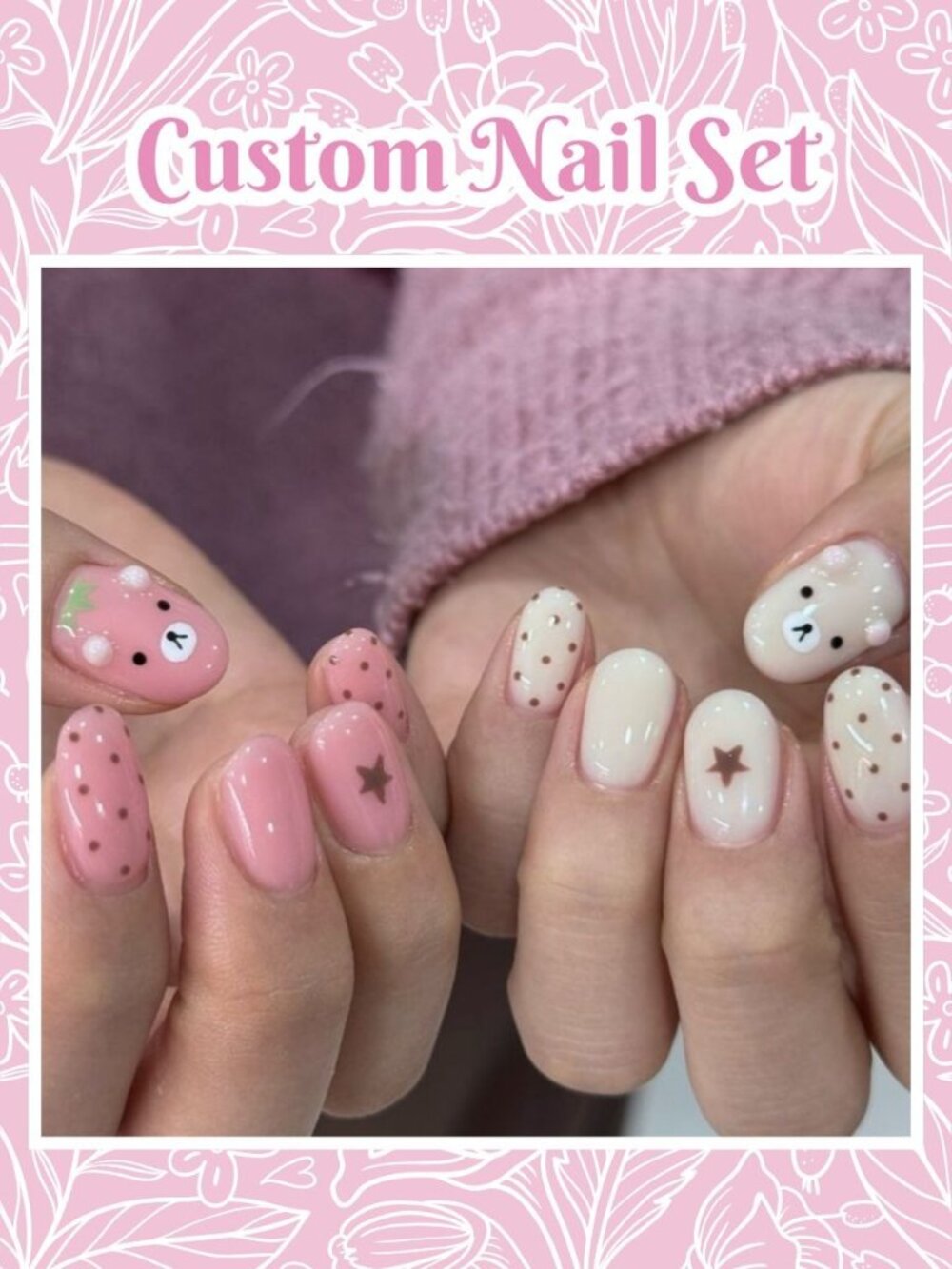 Strawberry Bear Custom Reusable Press-On Nails (Made to Order)